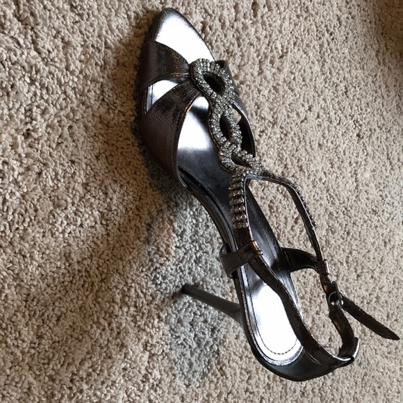 Pewter Strappy Open Toe Heels - Picture 2 of 3